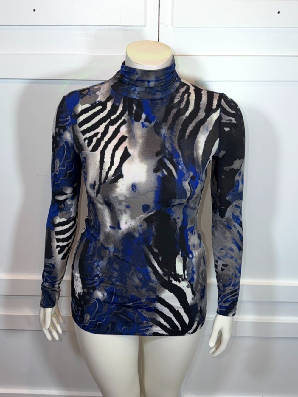 Cache Blue Black Long Sleeve Mock Neck Top Women S Blue